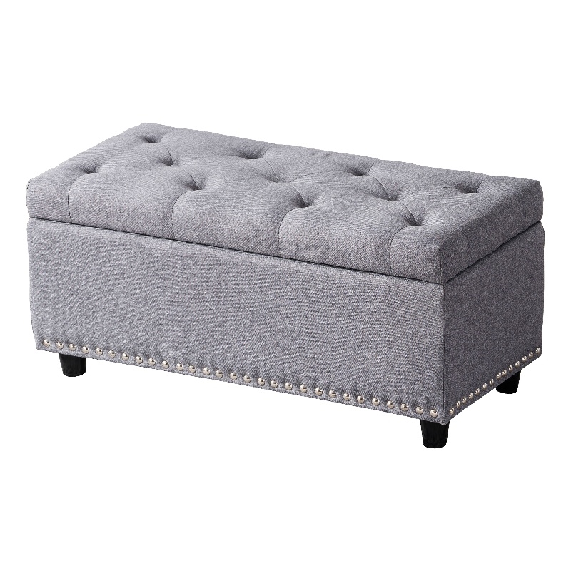 Gray Fabric Polyester Upholstered Ottoman