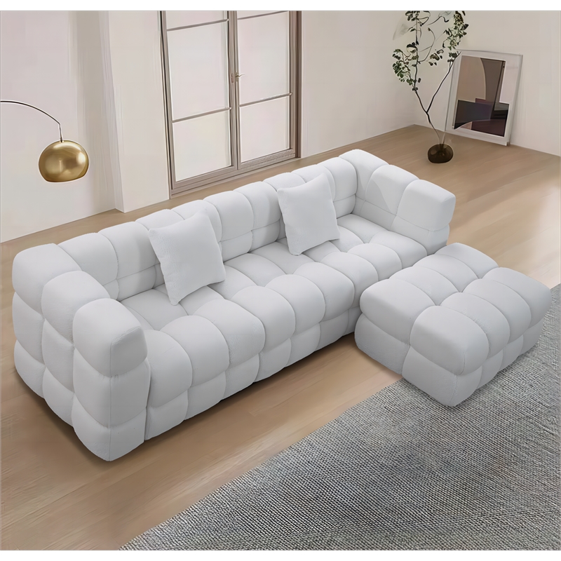 Legend Vansen 105'' Comfortable Boucle Large Sofa With Ottoman in White