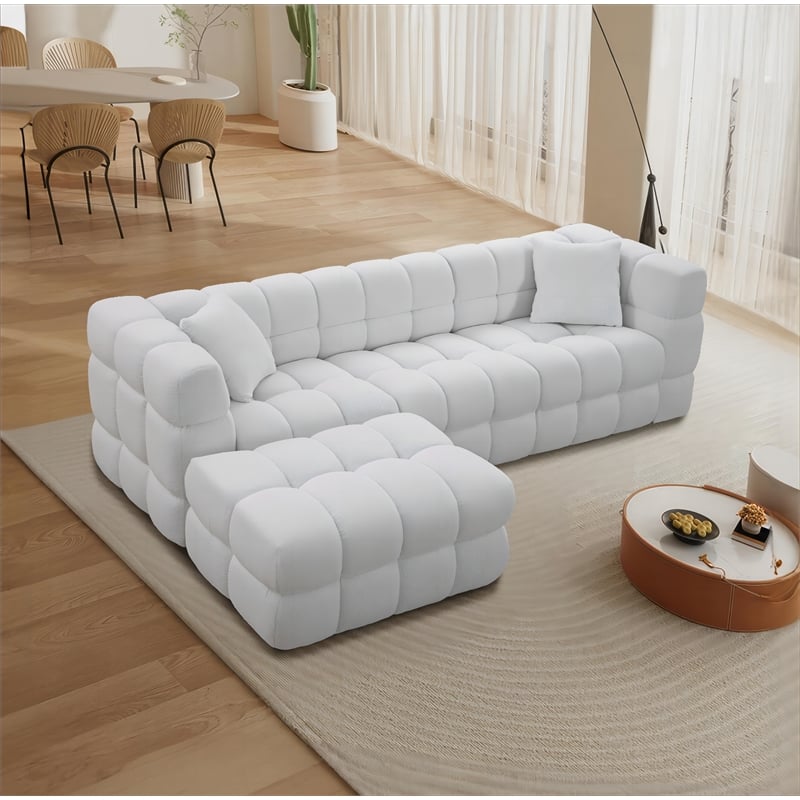 Legend Vansen 105'' Comfortable Boucle Large Sofa With Ottoman in White