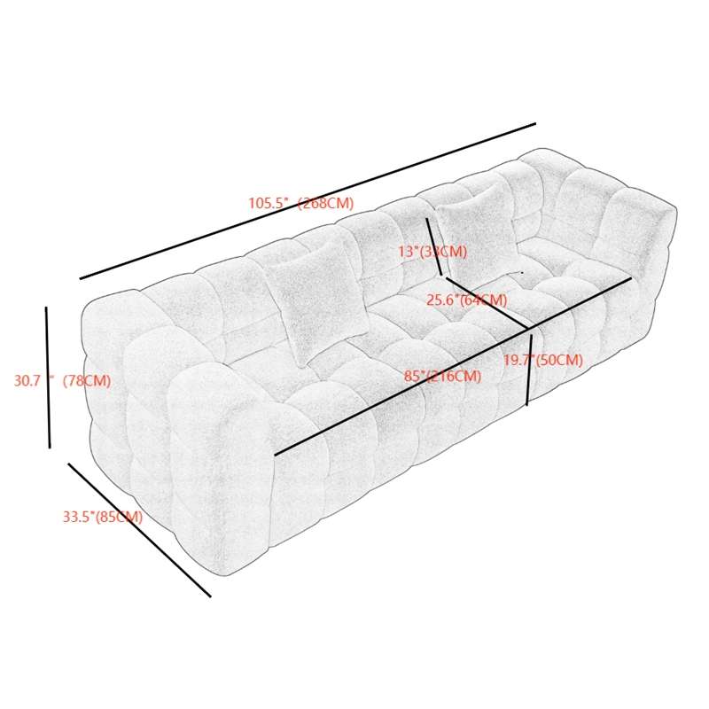 Legend Vansen 105'' Comfortable Boucle Large Sofa in Gray