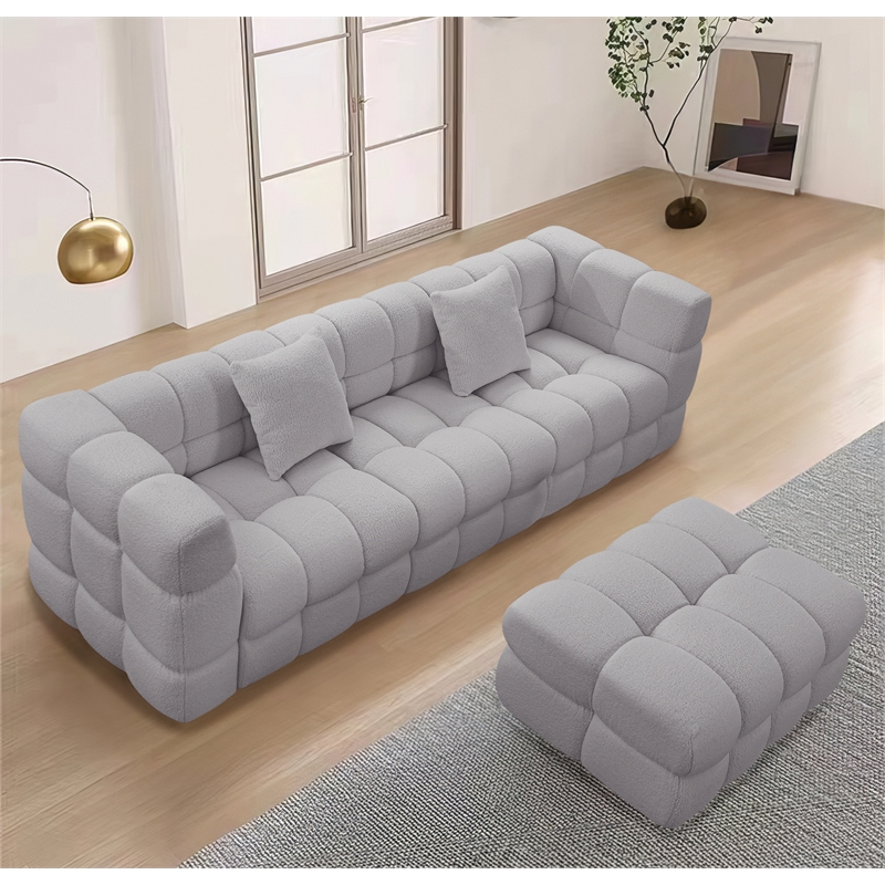 Legend Vansen 105'' Comfortable Boucle Large Sofa With Ottoman in Gray