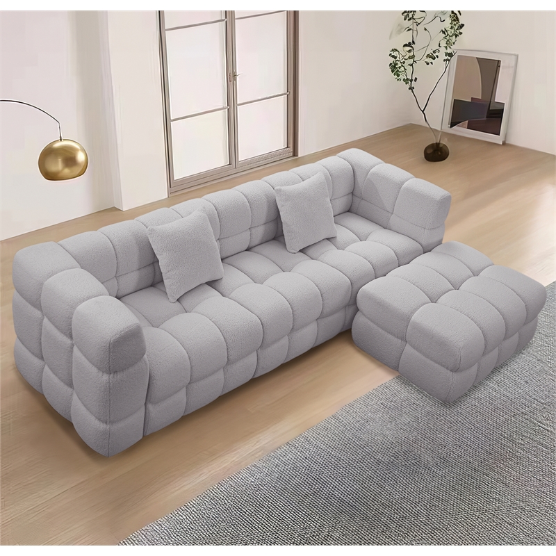 Legend Vansen 105'' Comfortable Boucle Large Sofa With Ottoman in Gray
