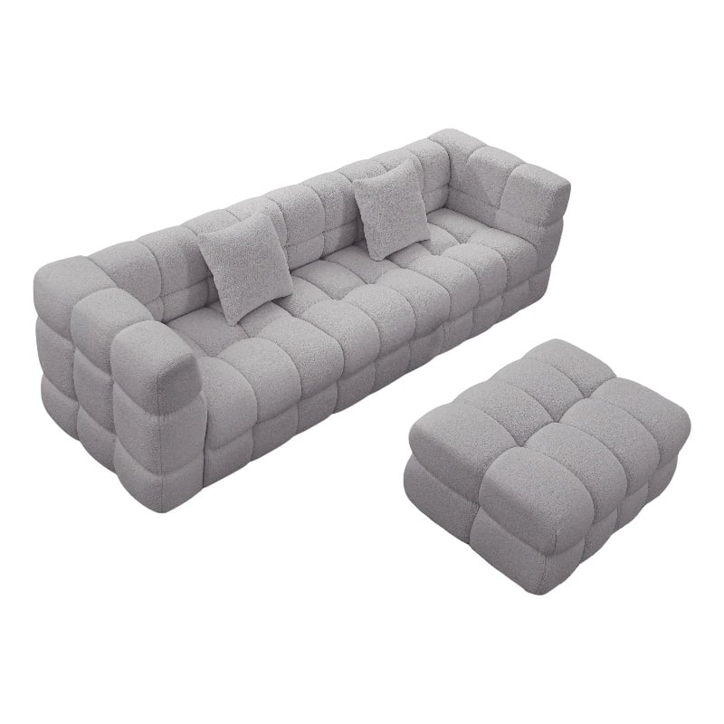 Legend Vansen 105'' Comfortable Boucle Large Sofa With Ottoman in Gray