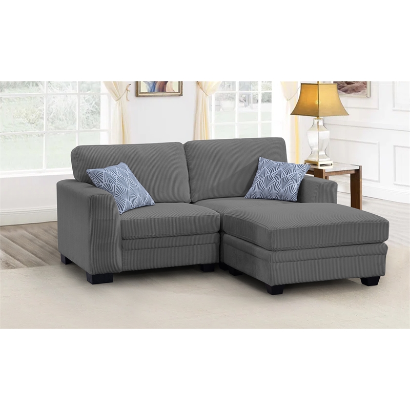 Legend Vansen 3PCS Corduroy Chaise Lounges Loveseat Couch Sectional Dark Grey