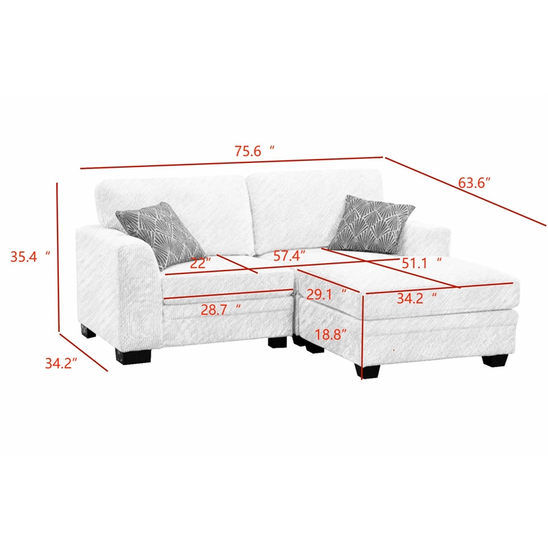 Legend Vansen 3PCS Corduroy Chaise Lounges Loveseat Couch Sectional Dark Grey