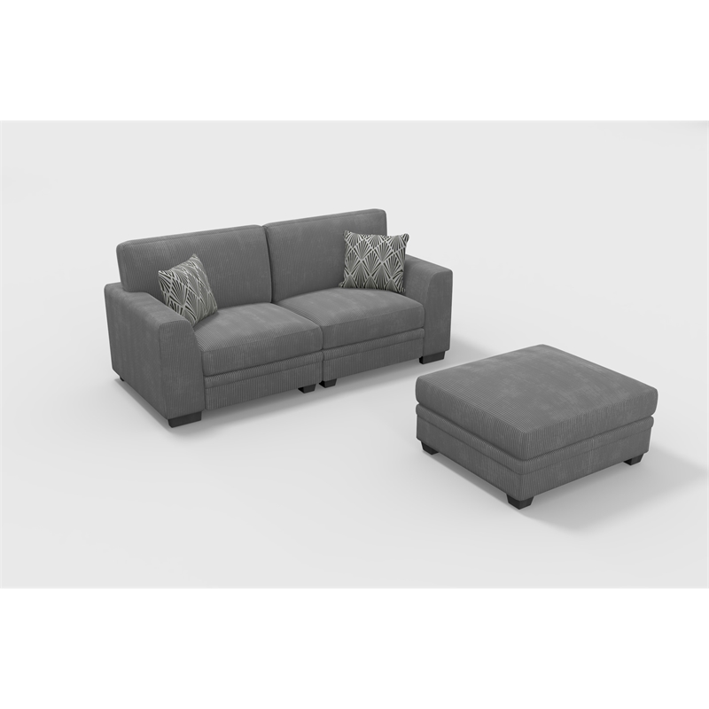 Legend Vansen 3PCS Corduroy Chaise Lounges Loveseat Couch Sectional Dark Grey