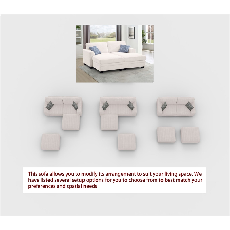 4PCS Corduroy Lounges Loveseat Couch Chaises Longues Cream