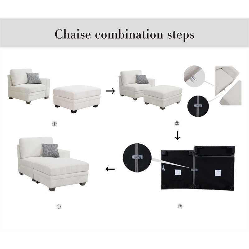 4PCS Corduroy Lounges Loveseat Couch Chaises Longues Cream