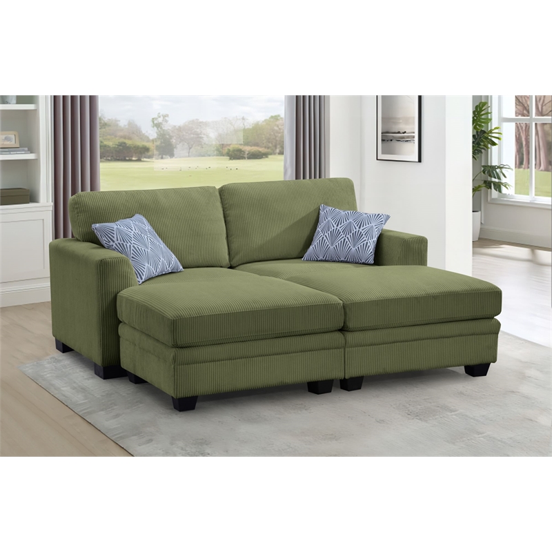 4PCS Corduroy Lounges Loveseat Couch Chaises Longues Olive