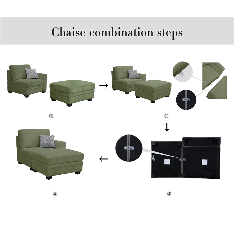 4PCS Corduroy Lounges Loveseat Couch Chaises Longues Olive