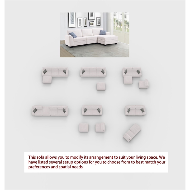 4 PCS Corduroy Flexible Combination Sectional Sofa Cream