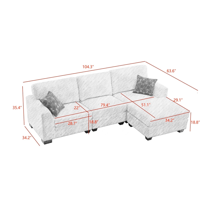 4 PCS Corduroy Flexible Combination Sectional Sofa Cream
