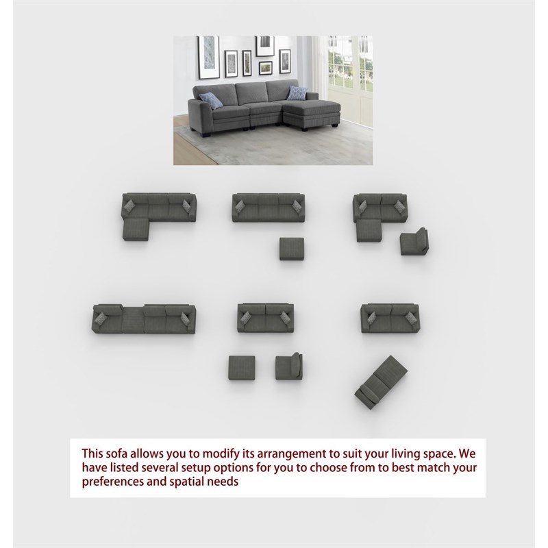 4 PCS Corduroy Flexible Combination Sectional Sofa Dark Grey