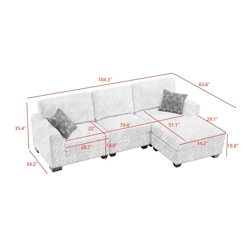 4 PCS Corduroy Flexible Combination Sectional Sofa Dark Grey
