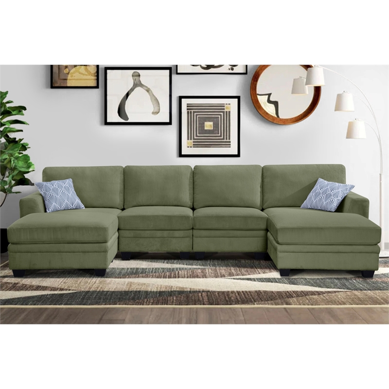 6 PCS Corduroy Flexible Combination Sectional Sofa Olive