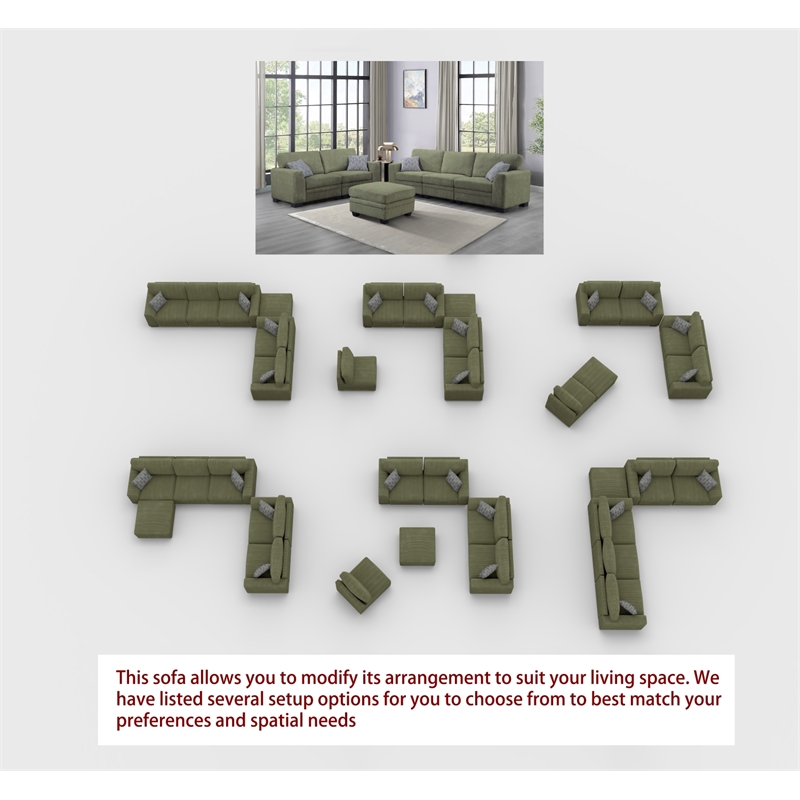 6 PCS Corduroy Flexible Combination Sectional Living Room Set  Olive