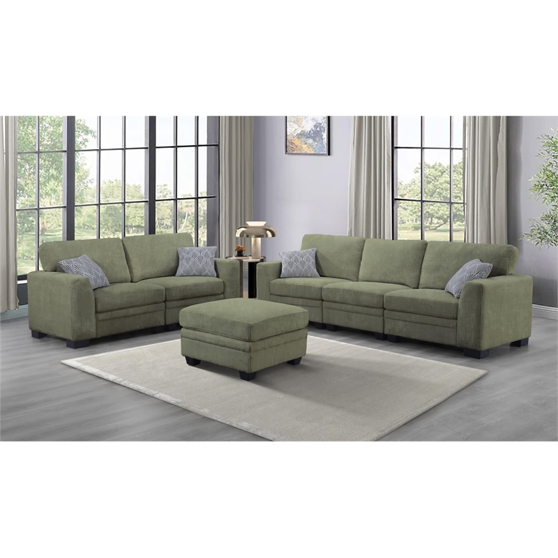 6 PCS Corduroy Flexible Combination Sectional Living Room Set  Olive