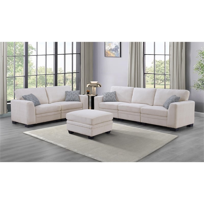 6 PCS Corduroy Flexible Combination Sectional Living Room Set  Cream