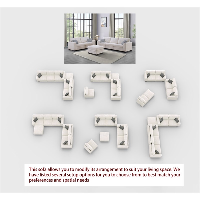 6 PCS Corduroy Flexible Combination Sectional Living Room Set  Cream