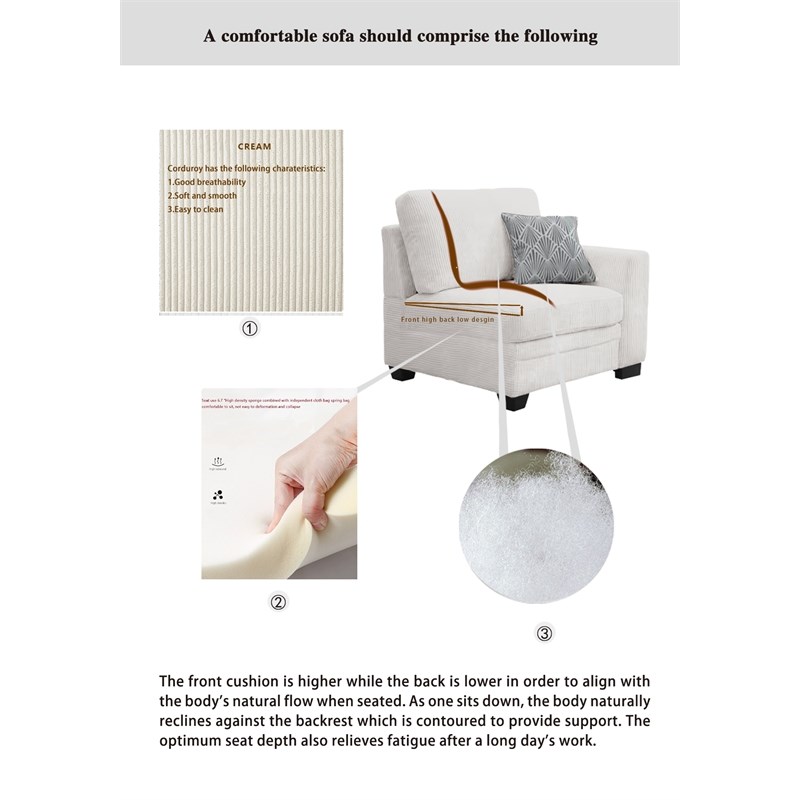 6 PCS Corduroy Flexible Combination Sectional Living Room Set  Cream