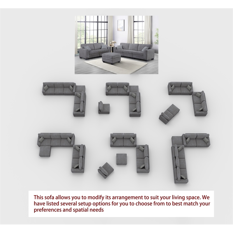 6 PCS Corduroy Sectional Living Room Set Dark Grey