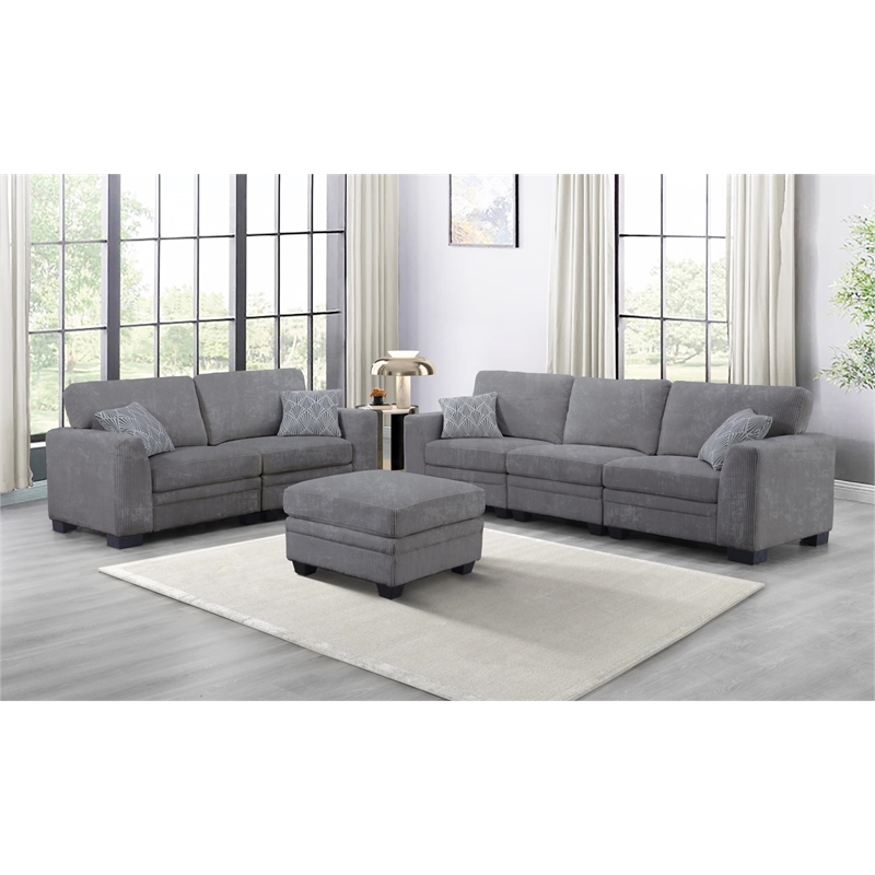 6 PCS Corduroy Sectional Living Room Set Dark Grey