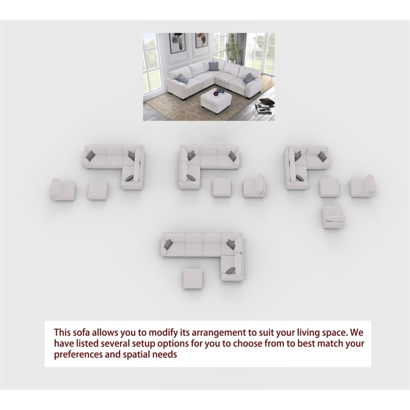 6 PCS Corduroy Flexible Combination Sectional Sofa Cream