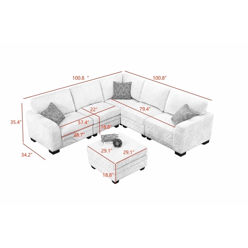 6 PCS Corduroy Flexible Combination Sectional Sofa Cream