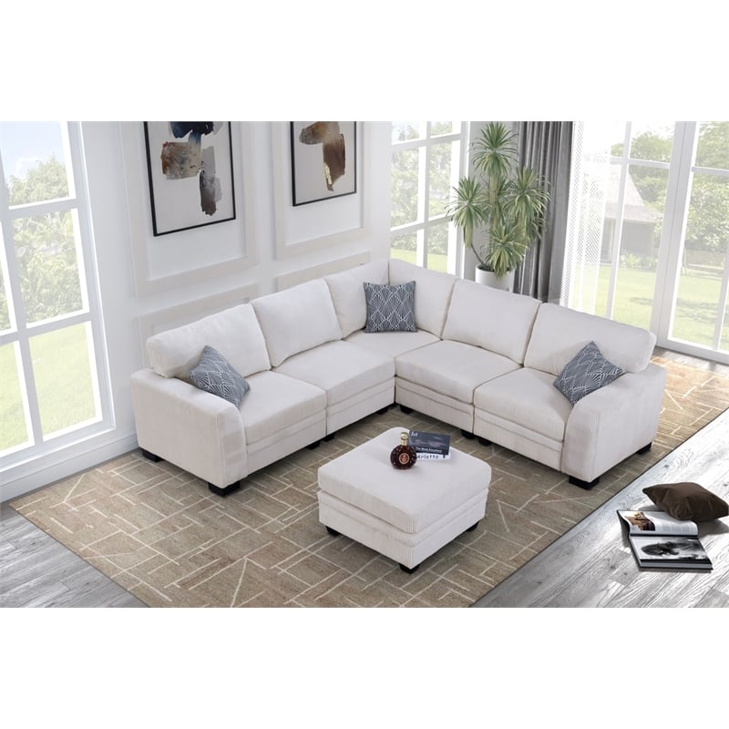 6 PCS Corduroy Flexible Combination Sectional Sofa Cream