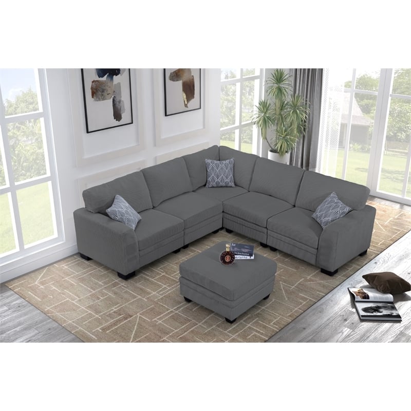 6 PCS Corduroy Flexible Combination Sectional Sofa Dark Grey
