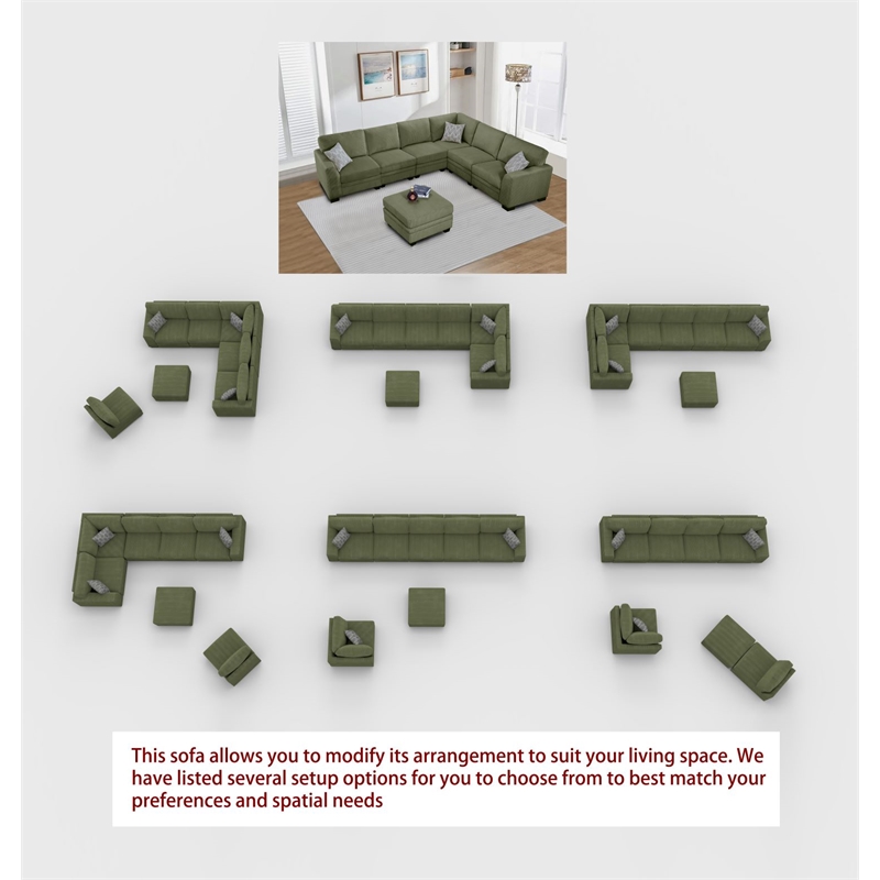 7 PCS Corduroy Flexible Combination Sectional Sofa Olive