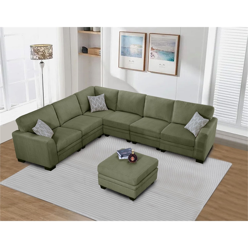 7 PCS Corduroy Flexible Combination Sectional Sofa Olive