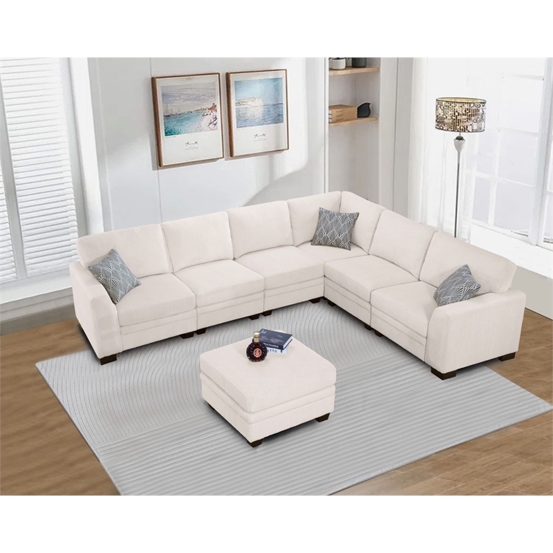 7 PCS Corduroy Flexible Combination Sectional Sofa Cream
