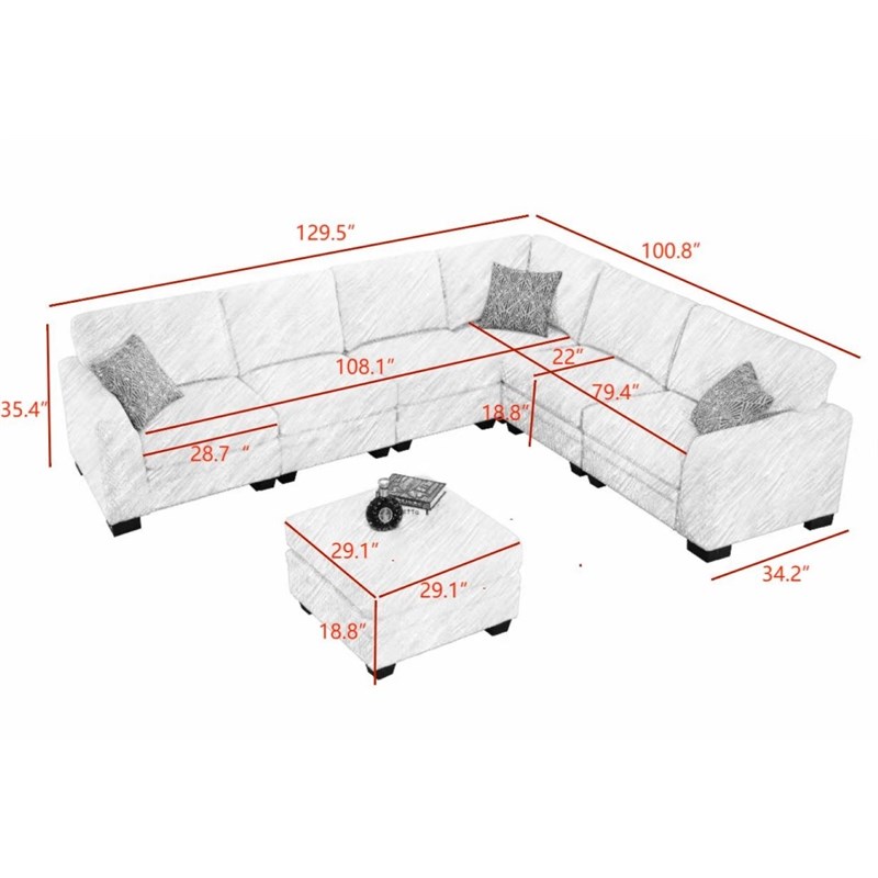 7 PCS Corduroy Flexible Combination Sectional Sofa Dark Grey