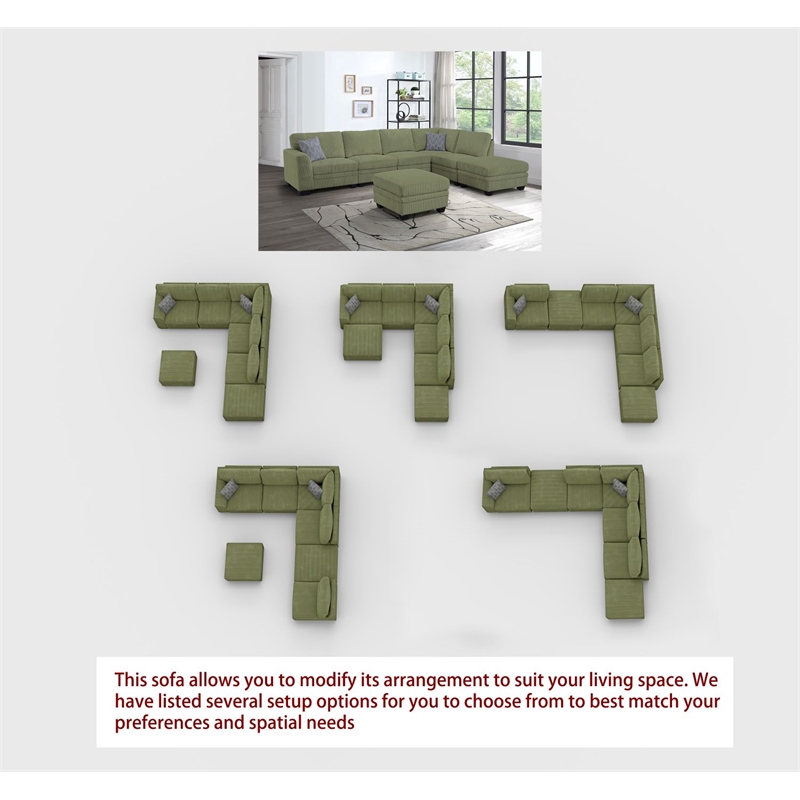 7 PCS Corduroy Flexible Combination Sectional Sofa Olive