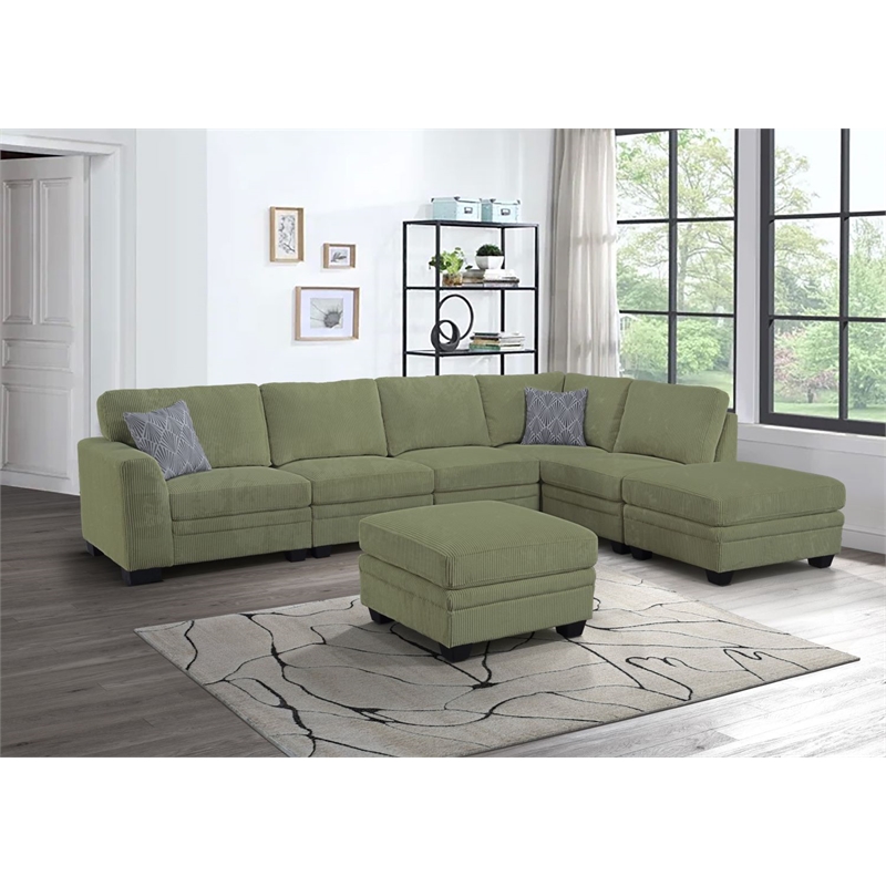 7 PCS Corduroy Flexible Combination Sectional Sofa Olive