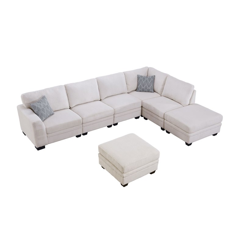7 PCS Corduroy Flexible Combination Sectional Sofa Cream