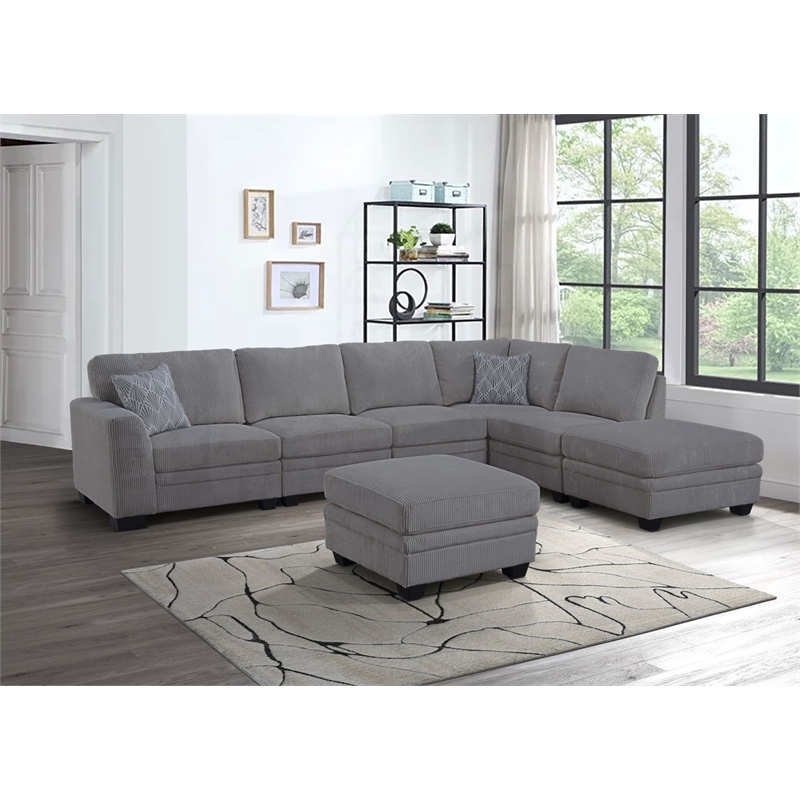 7 PCS Corduroy Flexible Combination Sectional Sofa Dark Grey