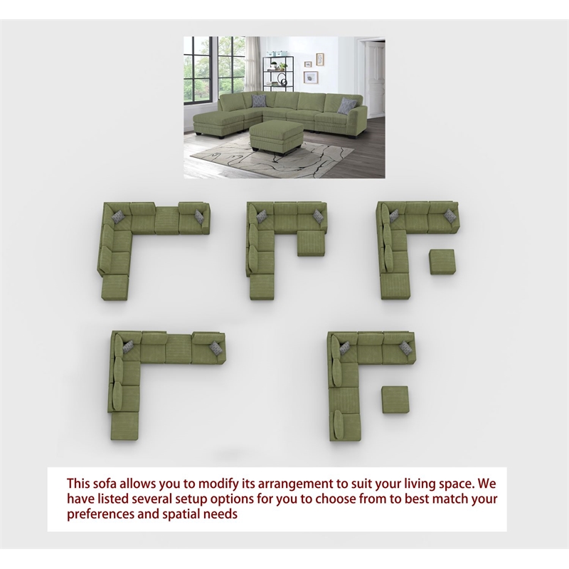 7 PCS Corduroy Flexible Combination Sectional Sofa Olive