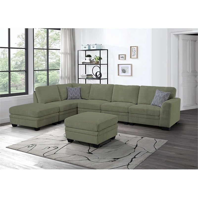 7 PCS Corduroy Flexible Combination Sectional Sofa Olive