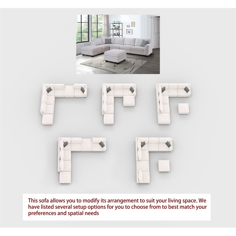7 PCS Corduroy Flexible Combination Sectional Sofa Cream