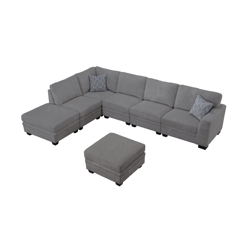 7 PCS Corduroy Flexible Combination Sectional Sofa Dark Grey