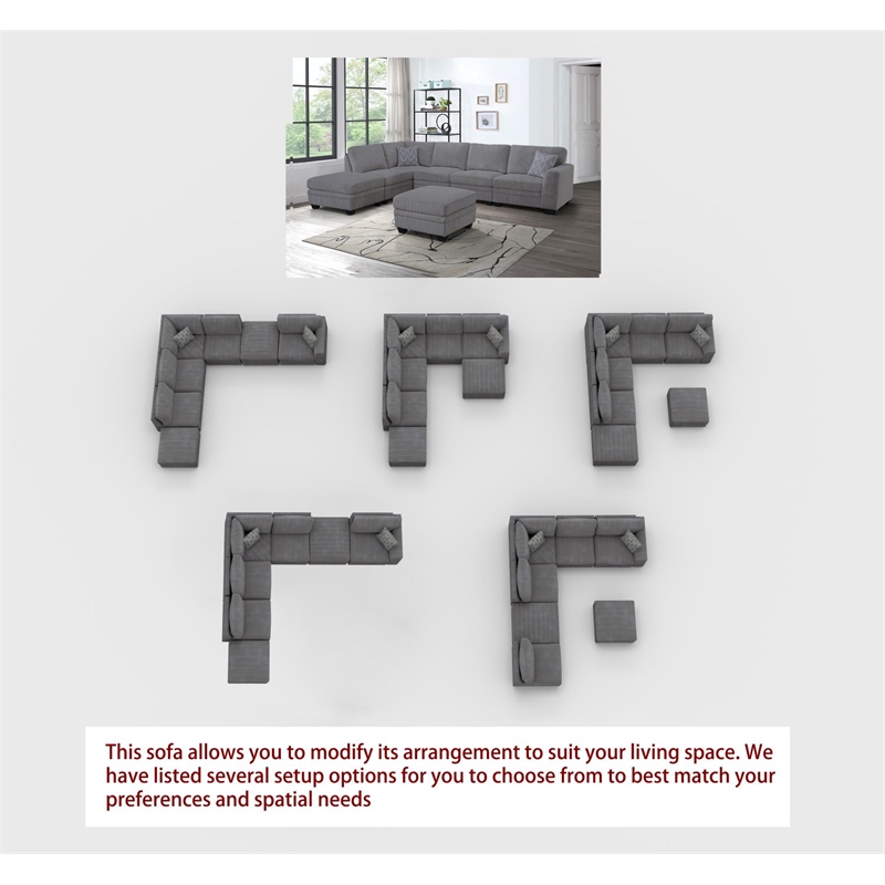 7 PCS Corduroy Flexible Combination Sectional Sofa Dark Grey