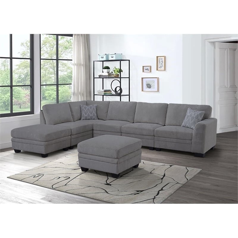 7 PCS Corduroy Flexible Combination Sectional Sofa Dark Grey