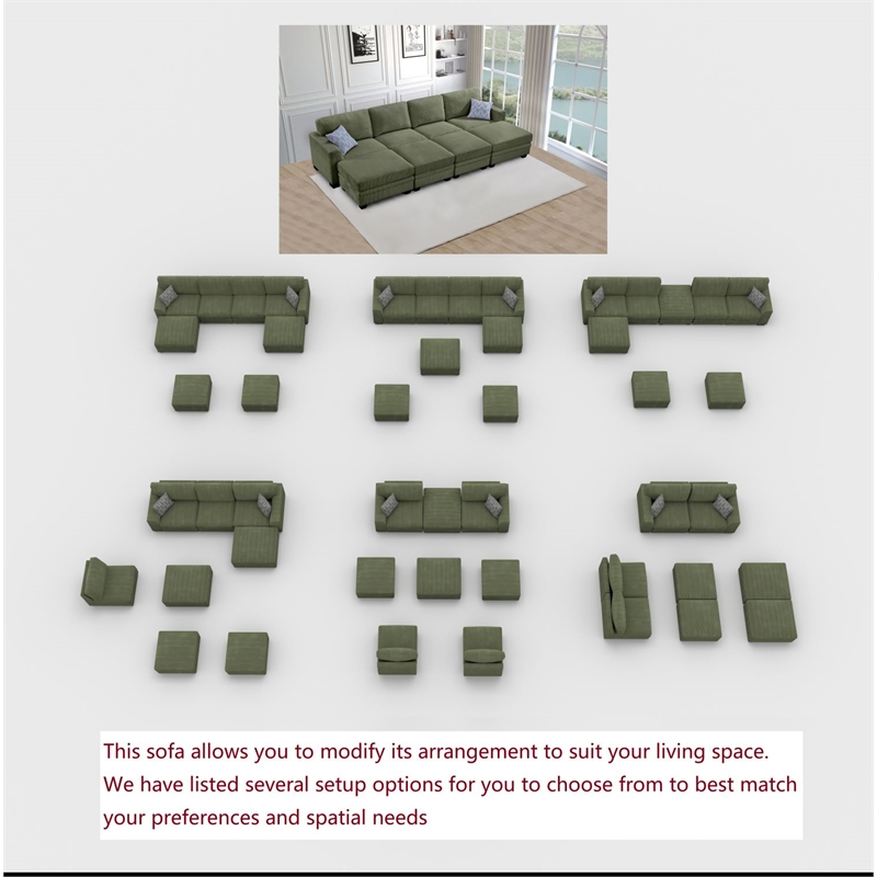 8 PCS Corduroy Flexible Combination Sectional Sofa Olive