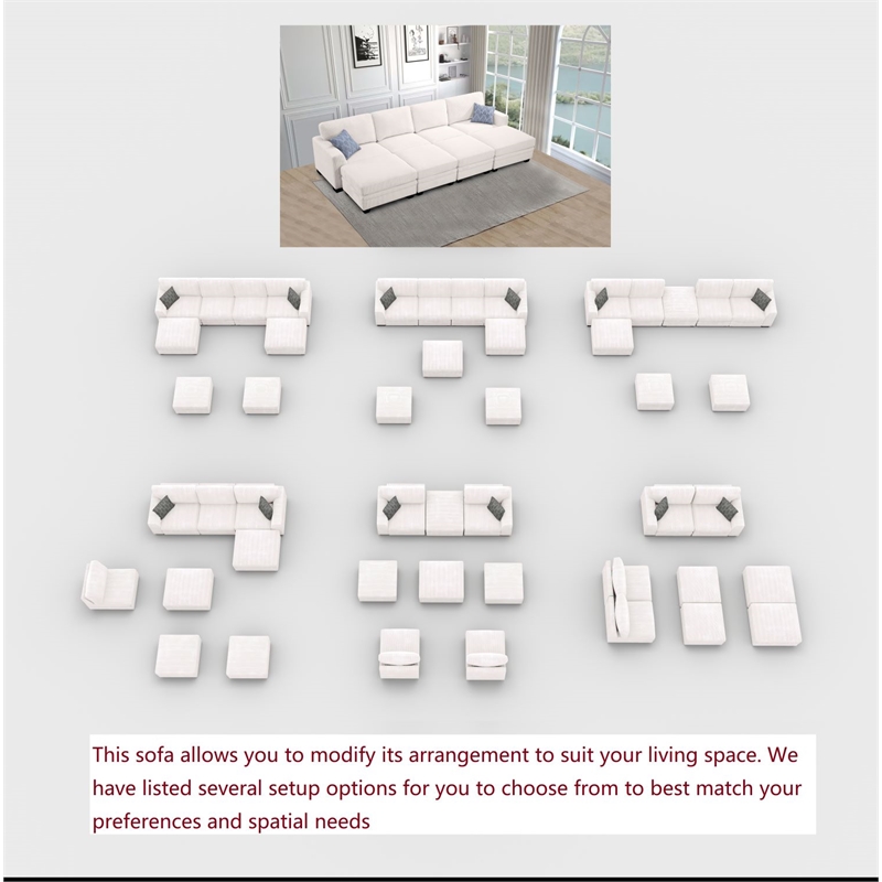 8 PCS Corduroy Flexible Combination Sectional Sofa Cream