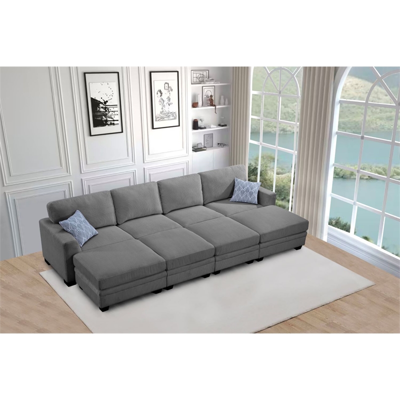 8 PCS Corduroy Flexible Combination Sectional Sofa Dark Grey