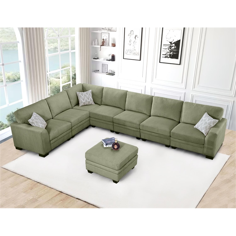 8 PCS Corduroy Flexible Combination Sectional Sofa Olive