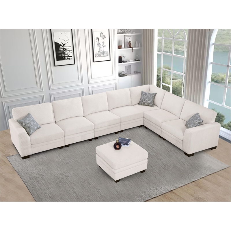 8 PCS Corduroy Flexible Combination Sectional Sofa Cream