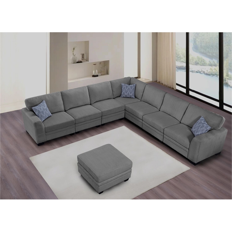 8 PCS Corduroy Flexible Combination Sectional Sofa Dark Grey